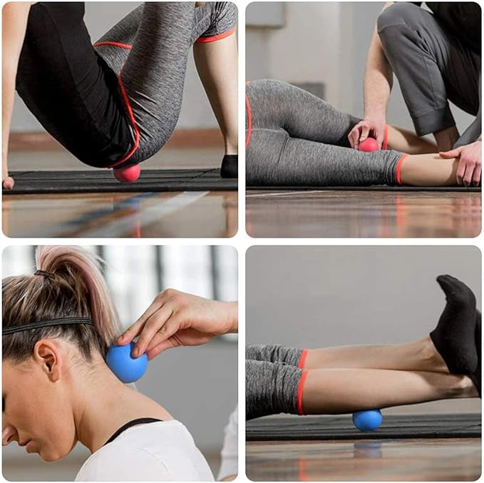 WOVTE 2 Pack Silicone Massage Lacrosse Balls for Sore Muscles, Shoulders, Neck, Back, Foot, Body, Deep Tissue, Myofascial Release, Trigger Point Therapy, Muscle Knots and Yoga Therapy (Blue Red)