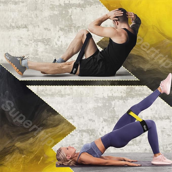 Supertrip Resistance Loop Bands with Protective Sleeves Booty Bands for Women Men 2 Pack Latex Resistance Bands and 1 Pair Non-Slip Functional Sleeves Nylon Webbing Neoprene Padding