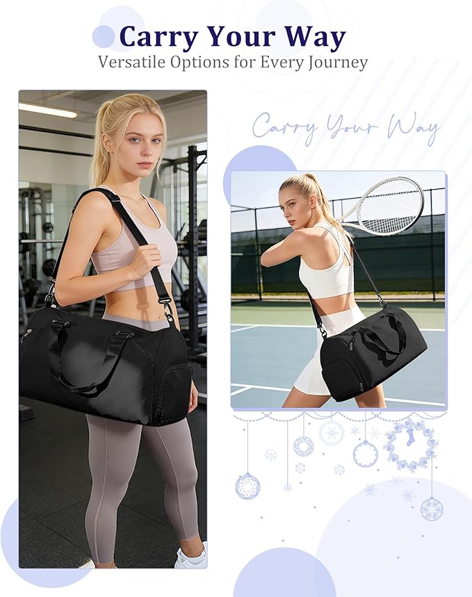 Gym Bag for Women with Shoe Compartment,Travel Duffel Bag for Men Sports Gym Tote Bags Carry on Overnight Bag Personal Item Travel Bag Weekender Bags Swimming Yoga Workout Bag Black