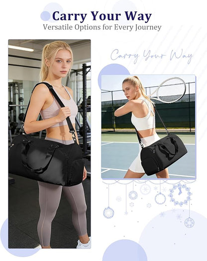 Gym Bag for Women with Shoe Compartment,Travel Duffel Bag for Men Sports Gym Tote Bags Carry on Overnight Bag Personal Item Travel Bag Weekender Bags Swimming Yoga Workout Bag Black