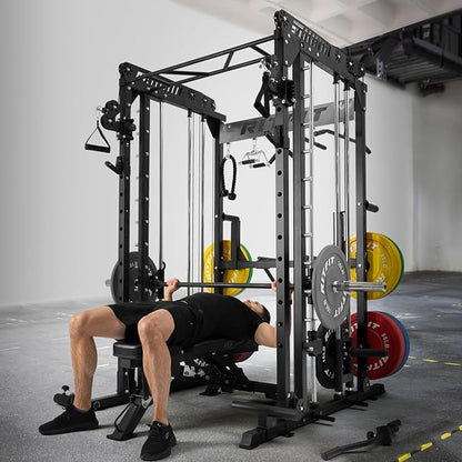 RitFit M1 Pro Smith Machine with Cable Crossover System, Multi-Function Squat Rack Power Cage for Home Gym, Power Rack and Packages