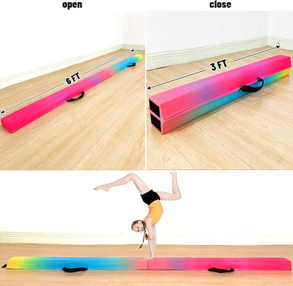 MARFULA 6 FT / 8 FT / 9 FT Folding Gymnastics Beam Foam Balance Floor Beam - Extra Firm - Suede Cover - Anti Slip Bottom with Carry Bag for Kids/Adults Home Use