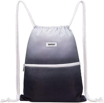 WANDF Drawstring Backpack String Bag Sackpack Cinch Water Resistant Nylon for Gym Shopping Sport Yoga (Grey)