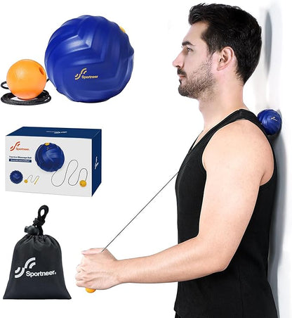 Sportneer Massage Lacrosse Ball with String, Deep Tissue Massager for Back Myofascial Release, Shoulder Trigger Point Therapy & Foot Plantar Fasciitis, Free Relax for Whole Body (Blue)
