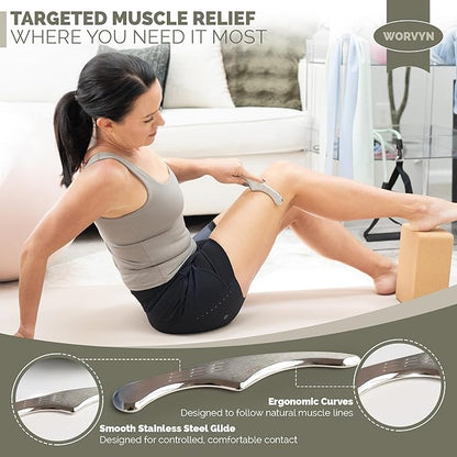 Premium Muscle Scraper Tool – Stainless Steel Body Gua Sha with Ergonomic Anti-Fatigue Grip – 8mm Thick for Muscle Recovery & Mobility Support