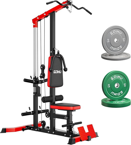 LS01 LAT Pulldown Machine, LAT Row Cable Machine with AB Crunch, LAT Tower with Cable Row Attachments, 3 in 1 Pulley Stations for Home Gym