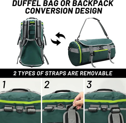MIER Large Duffel Backpack Sports Gym Bag with Shoe Compartment, Heavy Duty and Water Resistant, Green, 60L