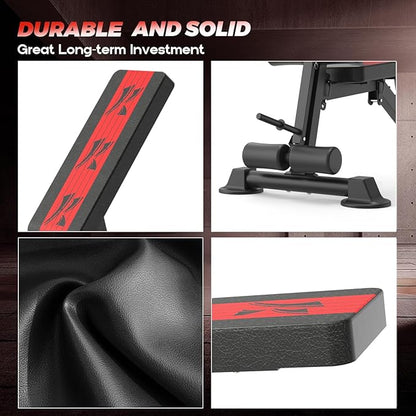 K KINGKANG Adjustable Weight Bench, Workout Bench Press for Home Gym, Exercise Sit Up Bench for Full Body Workout, Quick Foldable Strength Training Bench for Home Gym Weight 660 Lbs Incline Decline Flat 2024-New Version