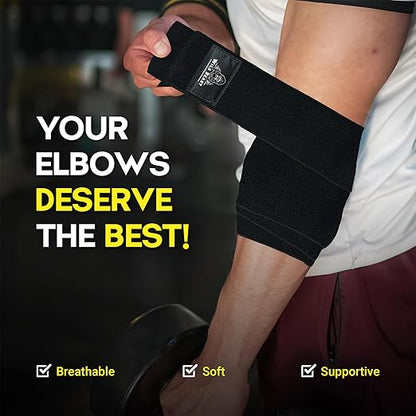 Elbow Wraps for Weightlifting (Pair), Stretchable & Breathable 41" Elbow Compression Strap, Weightlifting Straps for Bench Press, Supports Powerlifting, Pressing, Elbow Straps for Gym Accessories for Men (Black)