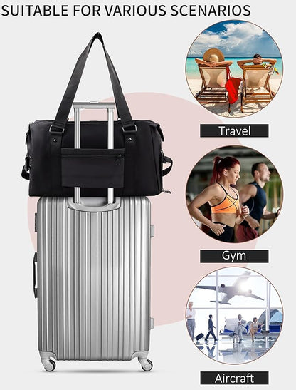 Sports Duffle Bag Gym Bag for Men with Shoe & Wet Compartments Yoga Swim Bag Weekend Travel Accessories（Black）