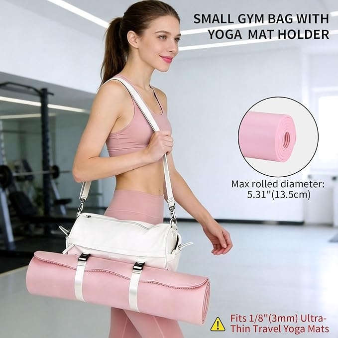 Small Gym Bag for Women Men, Mini Crossbody Travel Duffle Bag with Wet Compartment and Yoga Mat Strap, Compact Workout Bag for Sports Dance Swimming, Daily Commuting (Beige)