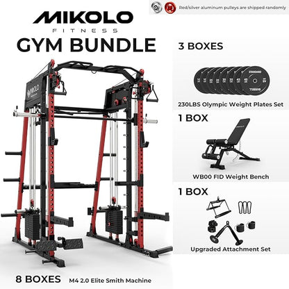 Mikolo M4 2.0 Standard/Ultra/Elite Smith Machine, 2200lbs Squat Rack with LAT-Pull Down System & Cable Crossover Machine, Training Equipment with Leg Hold-Down Attachment
