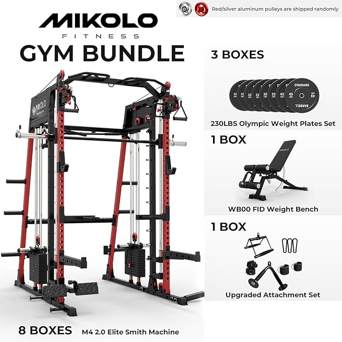 Mikolo M4 2.0 Smith Machine, All-in-One Home Gym Power Cage with LAT Pulldown & Cable Crossover, Squat Rack for Full Body Workouts