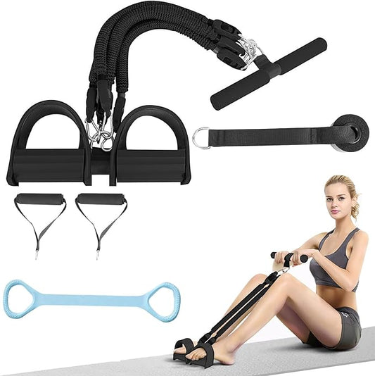 2025 Upgrade Pedal Resistance Band,4-Tube Elastic Sit Up Pull Rope for Men and Women,Pedal Puller for Strength Training,Foot Resistance Rope for Physical Therapy with 5Pcs Exercise Bands