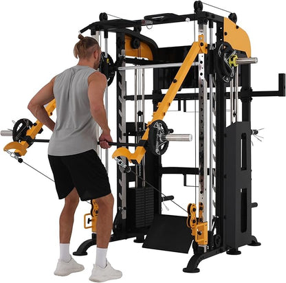 Altas Strength 3061B Smith Machine with Adjustable Lever Arms, 2:1 Pulley Ratio All-in-One Home Gym System, Commercial Grade Squat Rack with Dual 440lbs Weight Stacks & Attachment (Safe Solo Training)