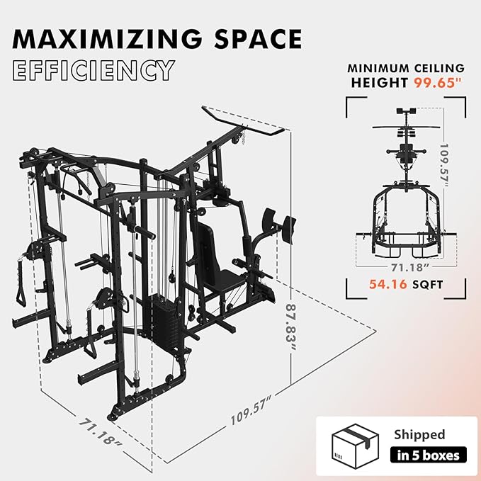 GMWD Dual-Station SmithΔ Machine Power Cage, All-in-One Home Gym Workout Station with 121LB Weight Stacks & Cable Crossover, Professional Functional Trainer for Couples & Family Strength Training