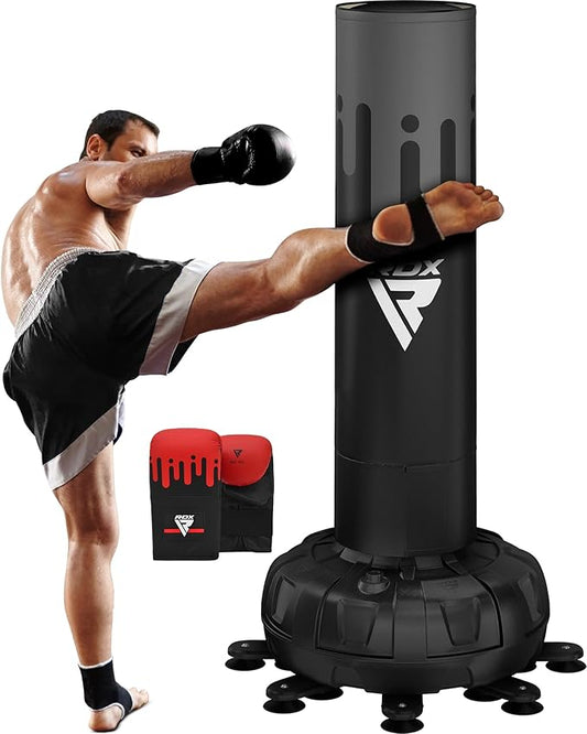 RDX XXL 330LBS Freestanding Punching Bag with Cover & Gloves – 72” Adult Heavy Pedestal Punch Bag Set - 17 Suction Cup 8 Extended Legs Stand Base - Kick Boxing MMA Home Gym Fitness