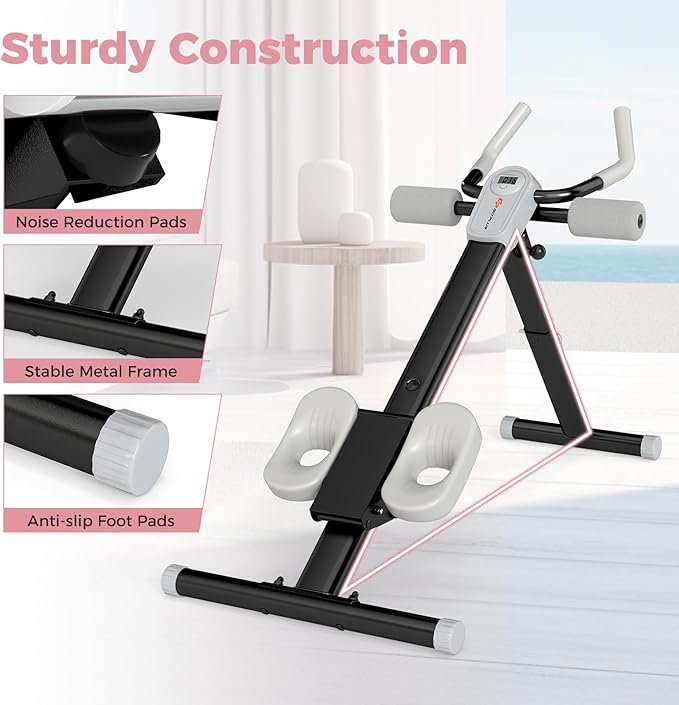 Goplus Adjustable Ab Trainer Machine, Foldable Ab Workout Equipment with Knee Protection, LCD Monitor, Home Gym Abdominal Trainer for Stomach Workout Core Strength Fitness
