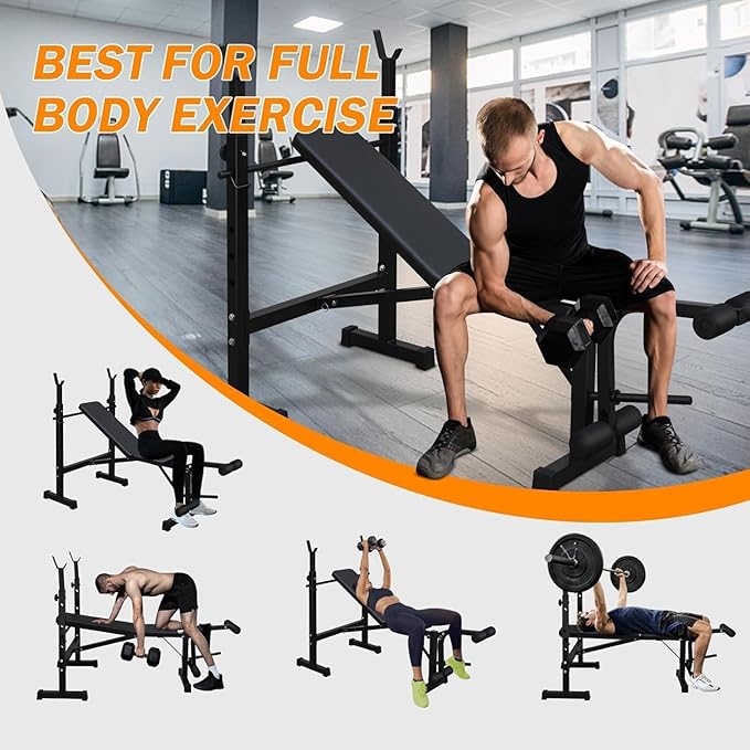 Adjustable Weight Bench for Home Gym, Multi-Function Strength Training Bench with Foldable Design, Heavy-Duty Steel Frame, Incline Decline Flat Positions, Full Body Workout Equipment