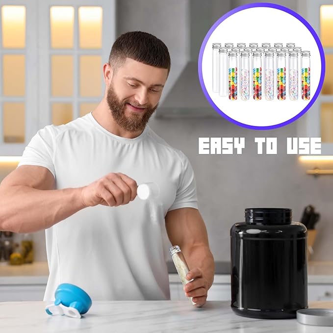 33 Pcs Protein Powder Travel Container Set 21 Pcs 90ml Reusable Powder Supplement Plastic Tubes and Portable Travel Organizer Zip Up Bags Funnels Spoons and Labels for Workout, Fitness