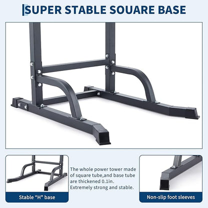 Multifunction Pull Up Bar Dip Station for Home Gym, Adjustable Height Power Tower, 880LBS Capacity Strength Training Equipment for Full Body Workout, Indoor Fitness Chin Up Bar for Men Women