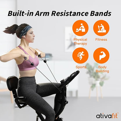 ATIVAFIT Exercise Bike Foldable Fitness Bike Magnetic Foldable Indoor Cycling Bike 3-In-1 Foldable Exercise Bike for Home Use with Resistance Bands Home Workout Exercise Equipment
