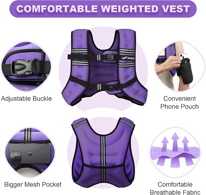 Weighted Vest Woman 5lb/8lb/10lb/12lb/15lb/20lb/25lb/30lb Weight Vest for Women Men, Rucking Vests with Reflective Stripe for Running Workout Walking Strength Training Weight Loss Fitness Weightlifting