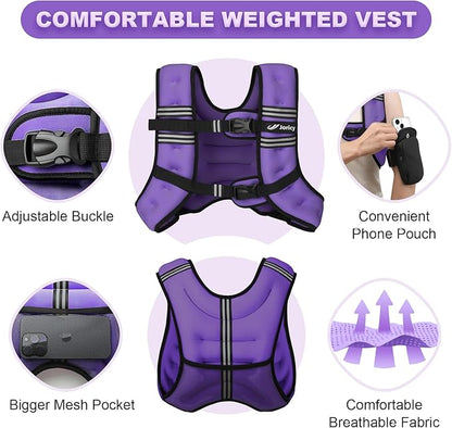 Weighted Vest Woman 5lb/8lb/10lb/12lb/15lb/20lb/25lb/30lb Weight Vest for Women Men, Rucking Vests with Reflective Stripe for Running Workout Walking Strength Training Weight Loss Fitness Weightlifting