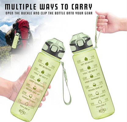 Enerbone 32 oz Water Bottle with Times to Drink and Straw, Motivational Drinking Water Bottles with Carrying Strap, Leakproof BPA & Toxic Free, Ensure You Drink Enough Water for Fitness Gym Outdoor