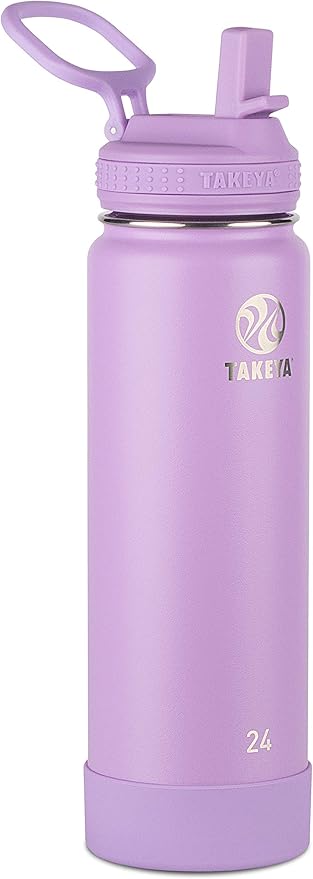 Takeya 24 oz Actives Stainless Steel Water Bottle with Straw Lid – Leakproof, Double-Wall Insulated, Keeps Drinks Cold 24 hrs/Hot 12 hrs, BPA-Free, Powder-Coated, Gym & Travel, Lilac