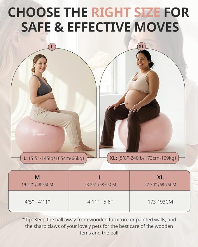 Trideer Pregnancy Birthing Ball, 1.7mm Extra Thick Yoga Ball for Maternity, Labor, Physio, Recovery, Illustrated Exercise Guide & Baby Memory Book Included, 1000LB Anti-Burst & Non-Slip Stability Ball