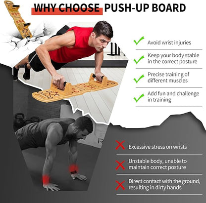 Wooden Portable Push up board, foldable fitness strength training pushup stand with solid bar grips, 2 handles for floor, professional push up training equipment for man and women
