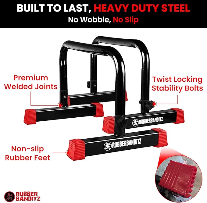 Rubberbanditz Parallette, Parallel Bars & Dip Station, Home Gym Essentials for L-Sit, Calisthenics, and Upper Body Workouts, Heavy Duty Ideal for Push Ups, Dips, Handstands & Gymnastics | Pack 1