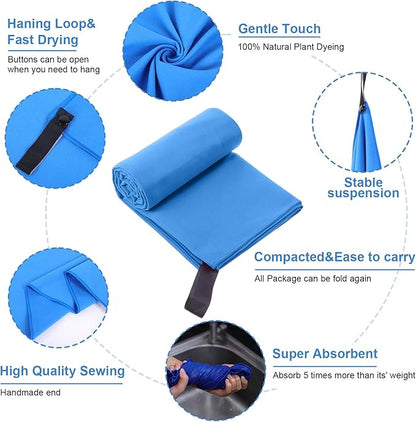 Tudomro 5 Pcs Microfiber Gym Towels Quick Dry Camping Towel for Women Men Gym Sweat Sports Towel for Yoga Tennis Running Swimming Exercise Working Out(Blue,23.6 x 47.2 '')