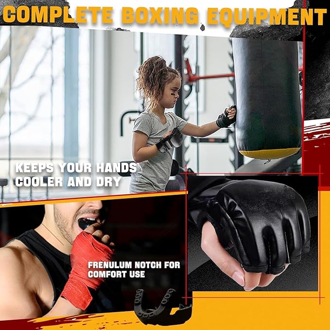 14 Pcs Boxing Set Boxing Equipment Set for Beginners Including 2 Pair of 6 oz Boxing Gloves Headgear Helmet Hand Wraps Mouth Guards Gifts for Kids Beginners Training Equipment