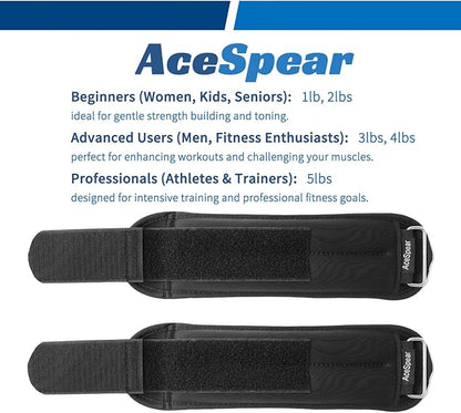 AceSpear Ankle Weights Sets for Men Women Kids 1lb 2lb 3lb 4lb 5lb Leg Weights Arm Wrist Weights Gym for Foot Exercise Training Workout Walking Jogging Yoga
