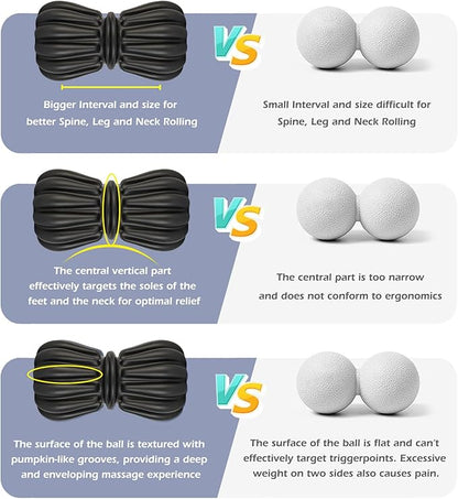 TETOP Peanut Massage Ball 3.5 * 3.5 * 6.3in/0.33lb, Double Lacrosse Massage Ball, Back Foot Neck Massage Roller for Physical Therapy, Myofascial Release, Deep Tissue and Trigger Point (Black)