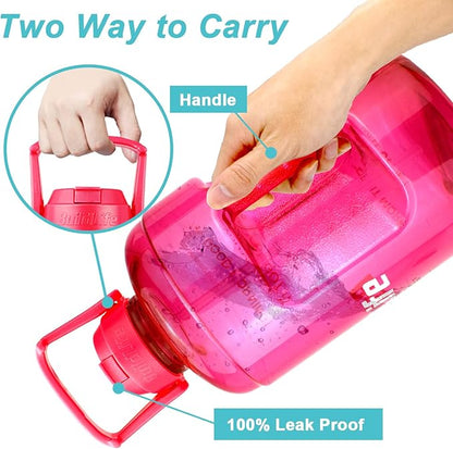QuiFit 1 Gallon Water Bottle - with Straw & Motivational Time Marker Leak-Proof BPA Free Reusable Gym Sports Outdoor Large(128OZ/73OZ) Capacity Water Jug