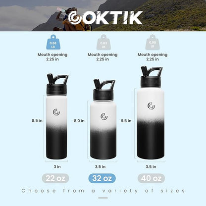 COKTIK 32oz Sports Water Bottle, Stainless Steel Water Bottle for Insulated, Reusable Travel Bottle, With Straw, With Handle Grip for Easy Carrying, Suitable for Cycling, Outdoor Vacations(Day&Night)