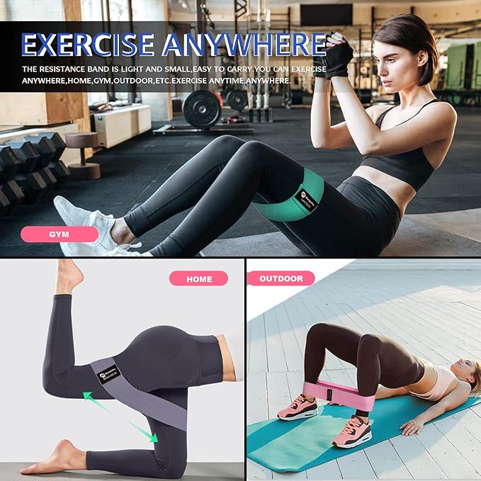 Hip Resistance Bands Set with Exercise Band, 3 Levels, Carry Bag and Guide, Multi-Colour