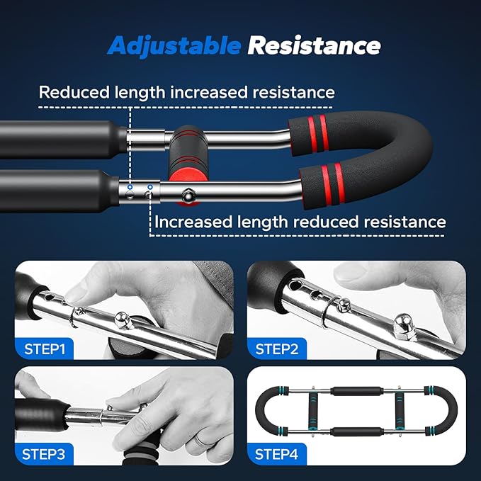 Merach Twister Arm Trainer, Adjustable Power Twister Bar, Chest Workout Equipment for Men, Portable Upper Body Workout Machine, Detachable Spring Resistance Home Fitness Equipment