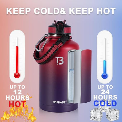 32oz Insulated Water Bottle with Straw Lid & Spout Lid & Paracord Handle, Stainless Steel Water Bottle Wide Mouth, Double Wall for Women Men Gym Fitness Outdoor