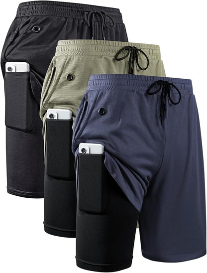 JWJ Mens 2 in 1 Running Shorts Quick Dry Gym Athletic Workout Clothes with Side Pockets
