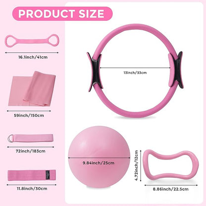 Pilates Equipment, Pilates Kit for Home Workouts, Pilates Ring and Ball Set for Women With 14.5" Pilates Ring, Ball, Resistance Bands, Sliders, Yoga Strap & Ring, Socks, Measure Tape, Stretch Band Bag
