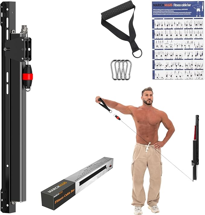 Cable Machine Home Gym, Wall-Mount Exercise & Workout Equipment with Adjustable Resistance, Compact Fitness Equipment, Multi-Functional Trainer for Full Body Strength, Toning, Rehab Training