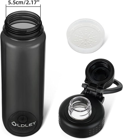 OLDLEY 32 oz Water Bottle, Sports Tritan Water Bottle with Carry Handle and Spout Lid, Leakproof & BPA Free Large Water Bottles for Home,Travel, School, Outdoors, Gym,Black