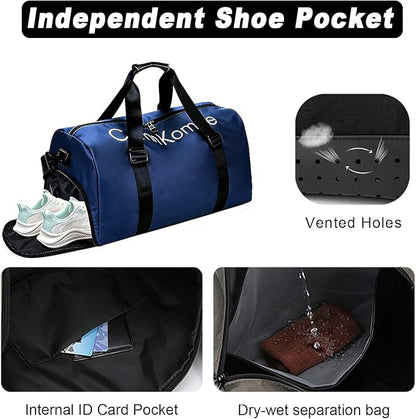 Gym Bag for Men Women Waterproof Duffle Bag with Shoes Compartment and Wet Pocket Multipurpose Sports Weekender Bags for Travel, Sports, Fitness and Workout,Blue