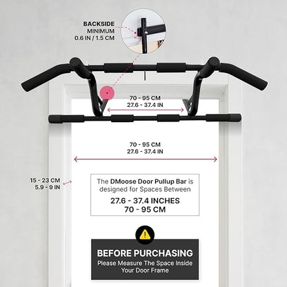 DMoose Fitness Pull Up Bar for Doorway - Upto 250 Lbs Capacity, No Screwing or Slipping, Hanging Pullup & Chin Up Bar for Door Frame - Multi Padded Grips for Strength Training with Installation Guide