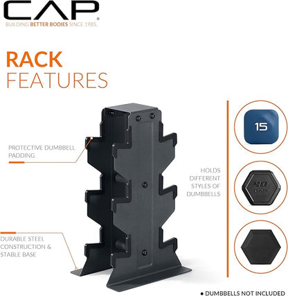 CAP Barbell Rubber Coated Hex Dumbbell Set with Vertical Rack | 100-300 lbs Free Weights Dumbbells Set for Home Gym | Multiple Options