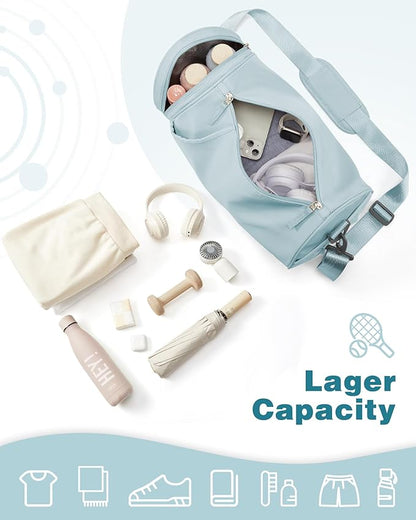 Small Gym Bag for Women,Waterproof Mini Duffle Bag Womens Spotrs Workout Bags Small Travel Duffel Bag with Wet Pocket Carry on Weekender Bags for Dance Swimming,Gym,Yoga,Fitness Light Blue
